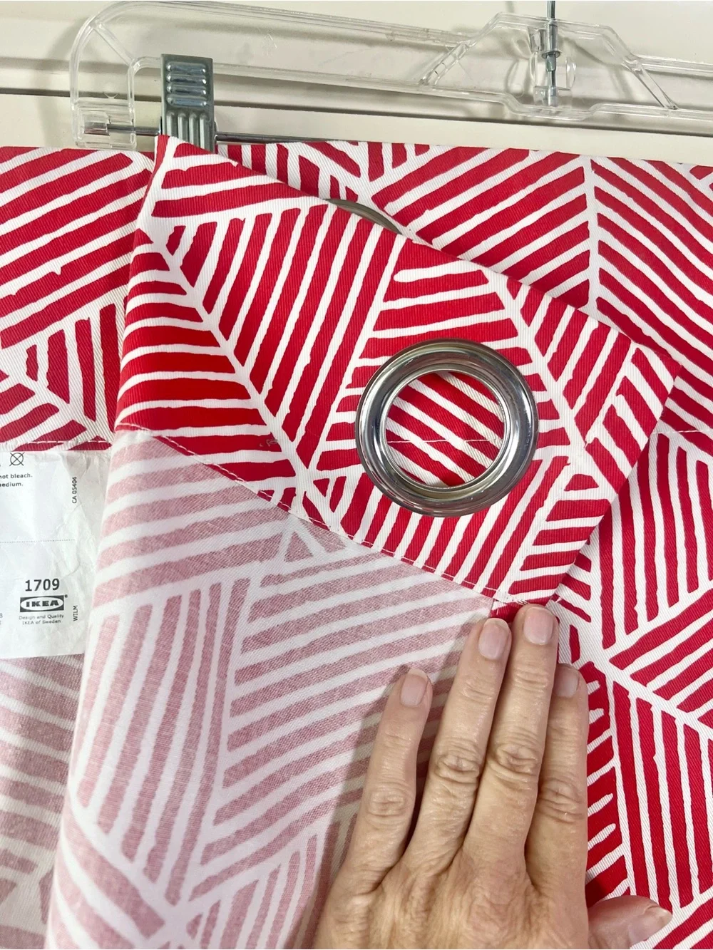 IKEA PRARIEOXALIS Red and White Geometric Grommet Top Curtain Panel Set of Two